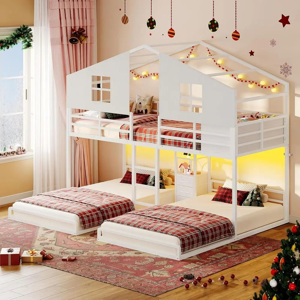 Triple Bunk Bed Twin Size with House