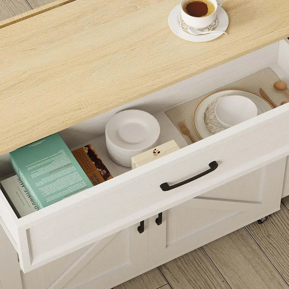 Mobile Kitchen Island with a Drop Leaf
