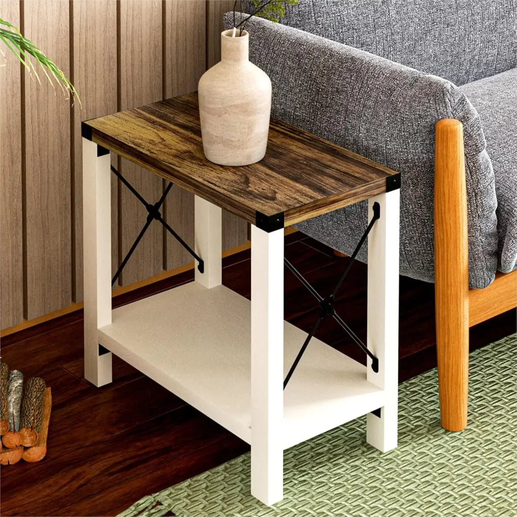 Farmhouse Small Rustic Side End Table (Set Of Two)