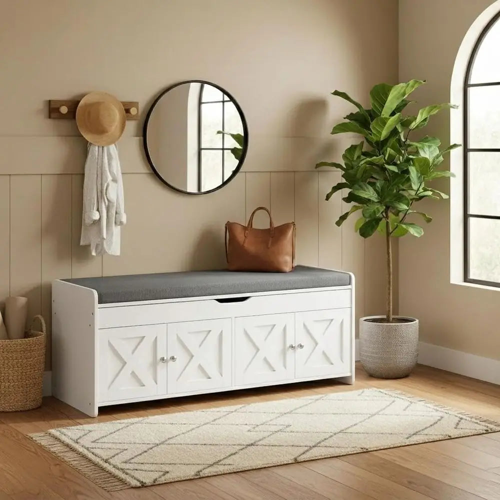 Shoe Storage Bench, 2-Tier with Cushioned Seat, Entryway Bench with Adjustable Shel & Barn Do, 300 lbs acity, 47.2" x
