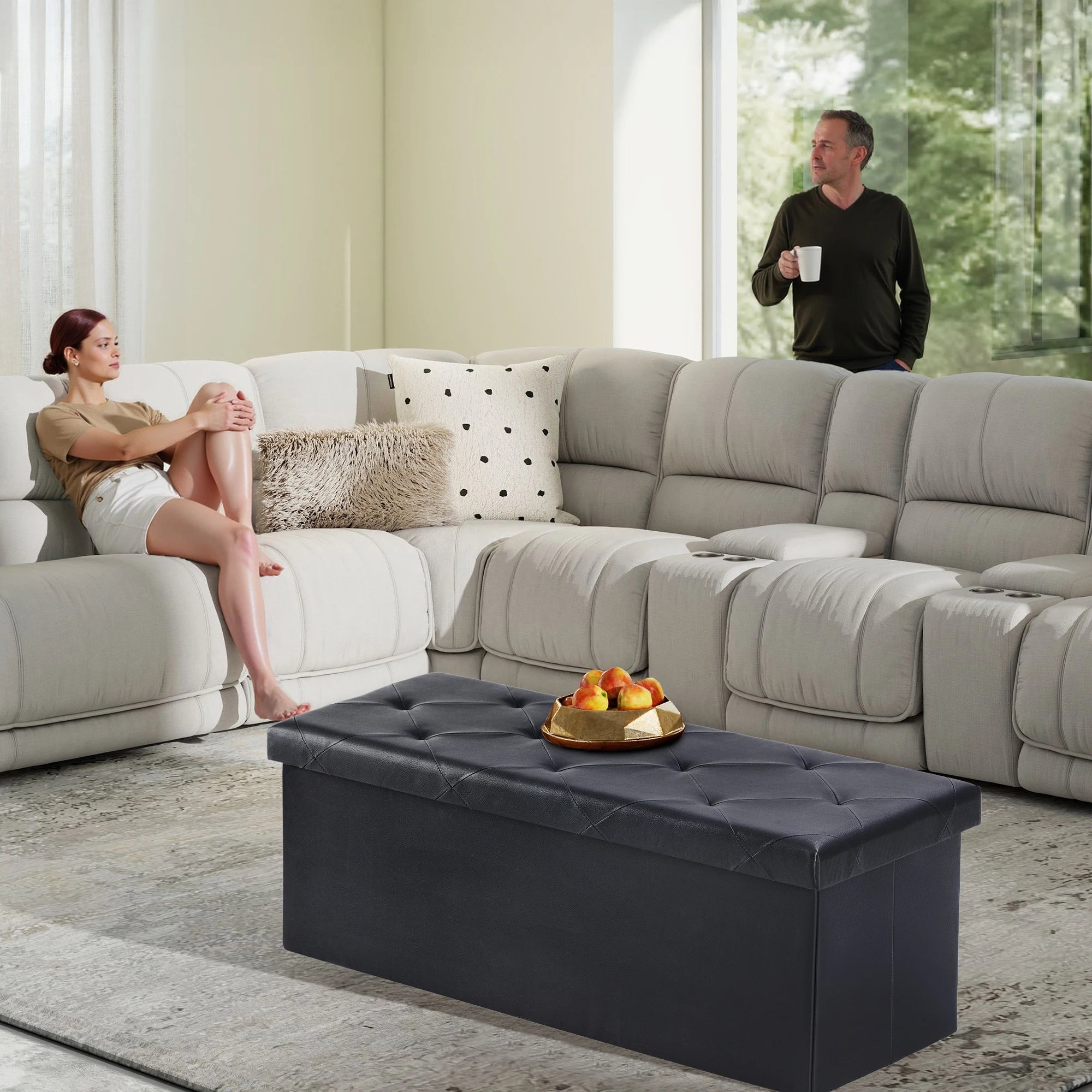 Leather Folding Ottoman Storage Footstool