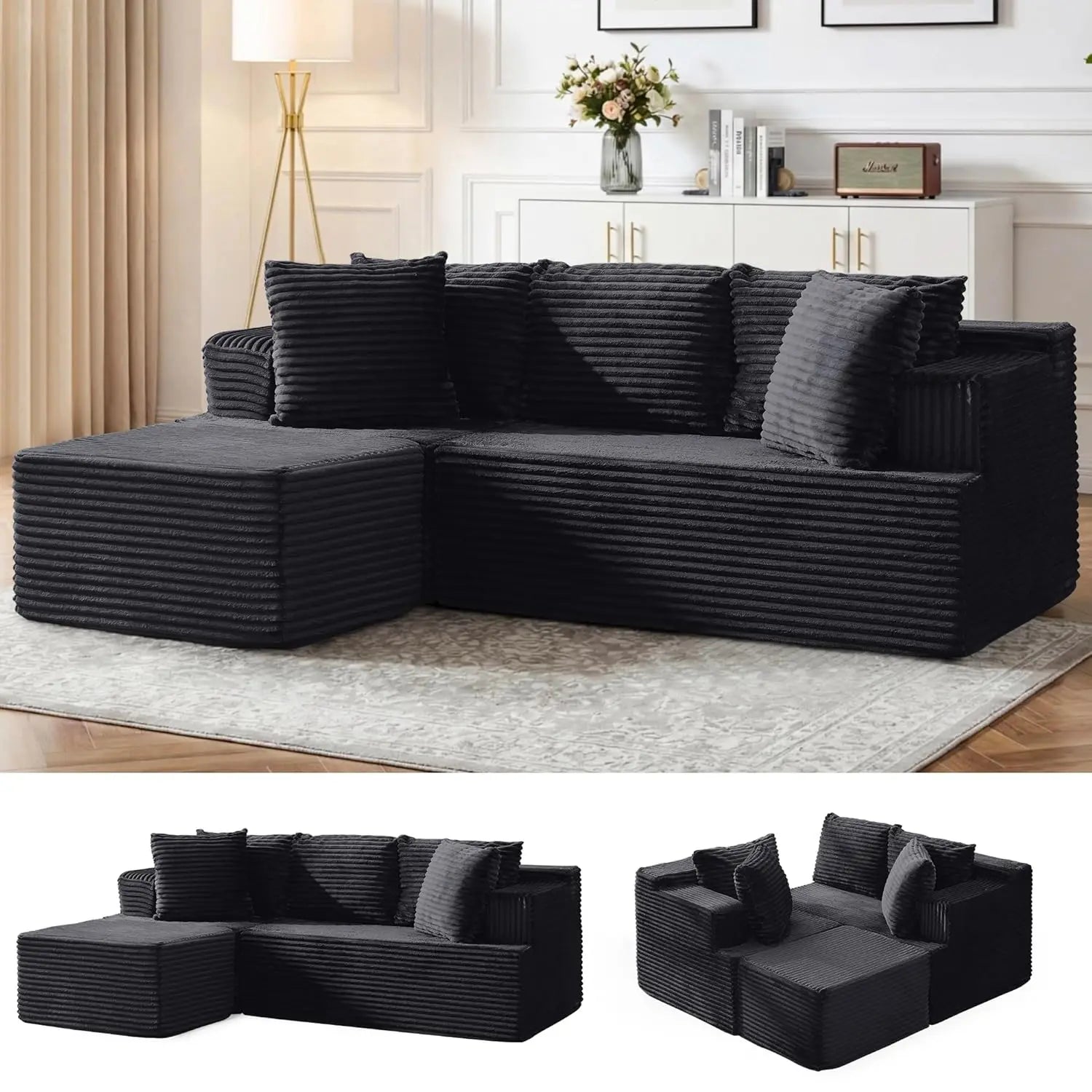Boneless Modular Sectional Sofa with L-Shaped