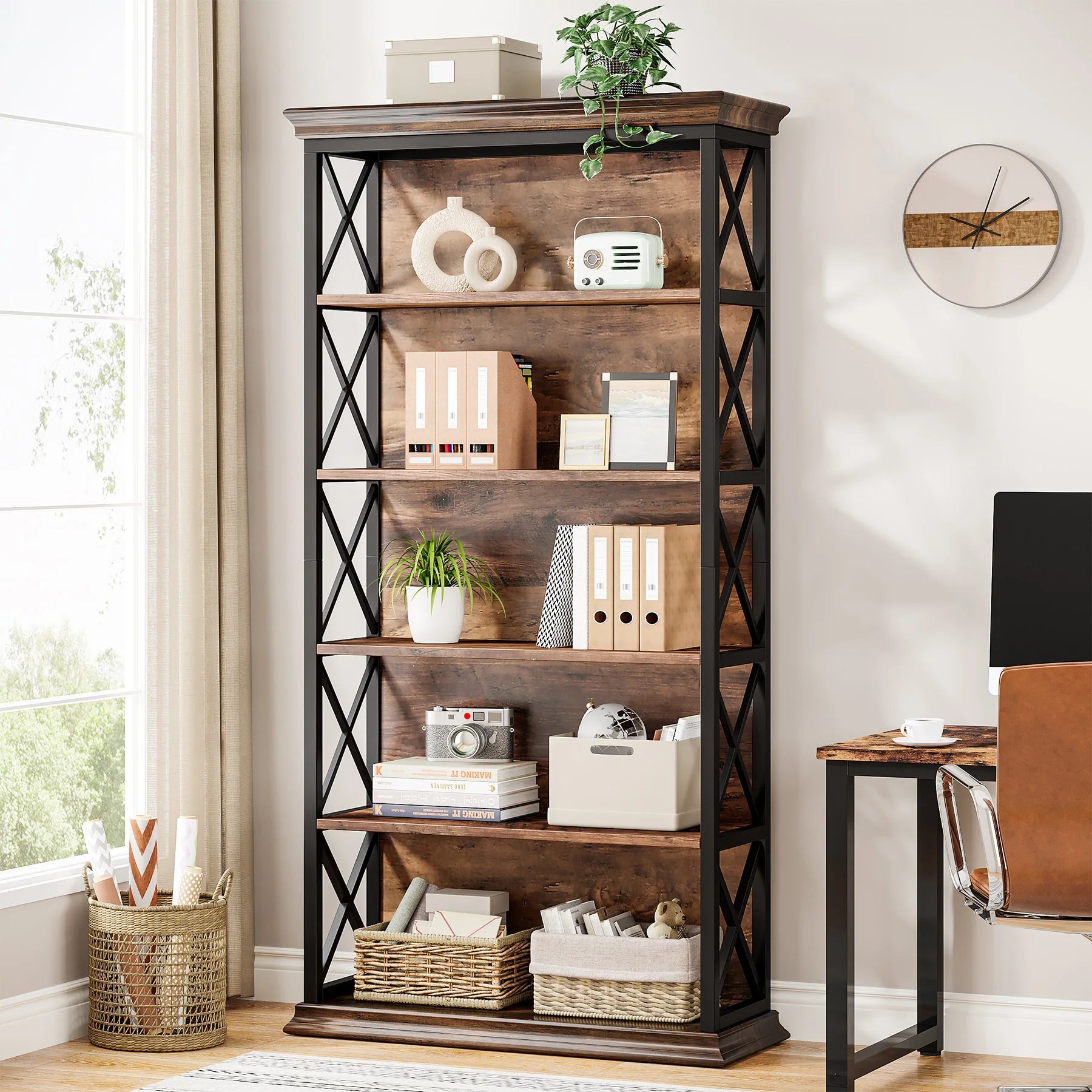 6-Tier Industrial Bookcase