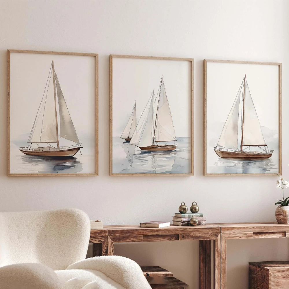 Nautical Watercolor Sailboat Print Set