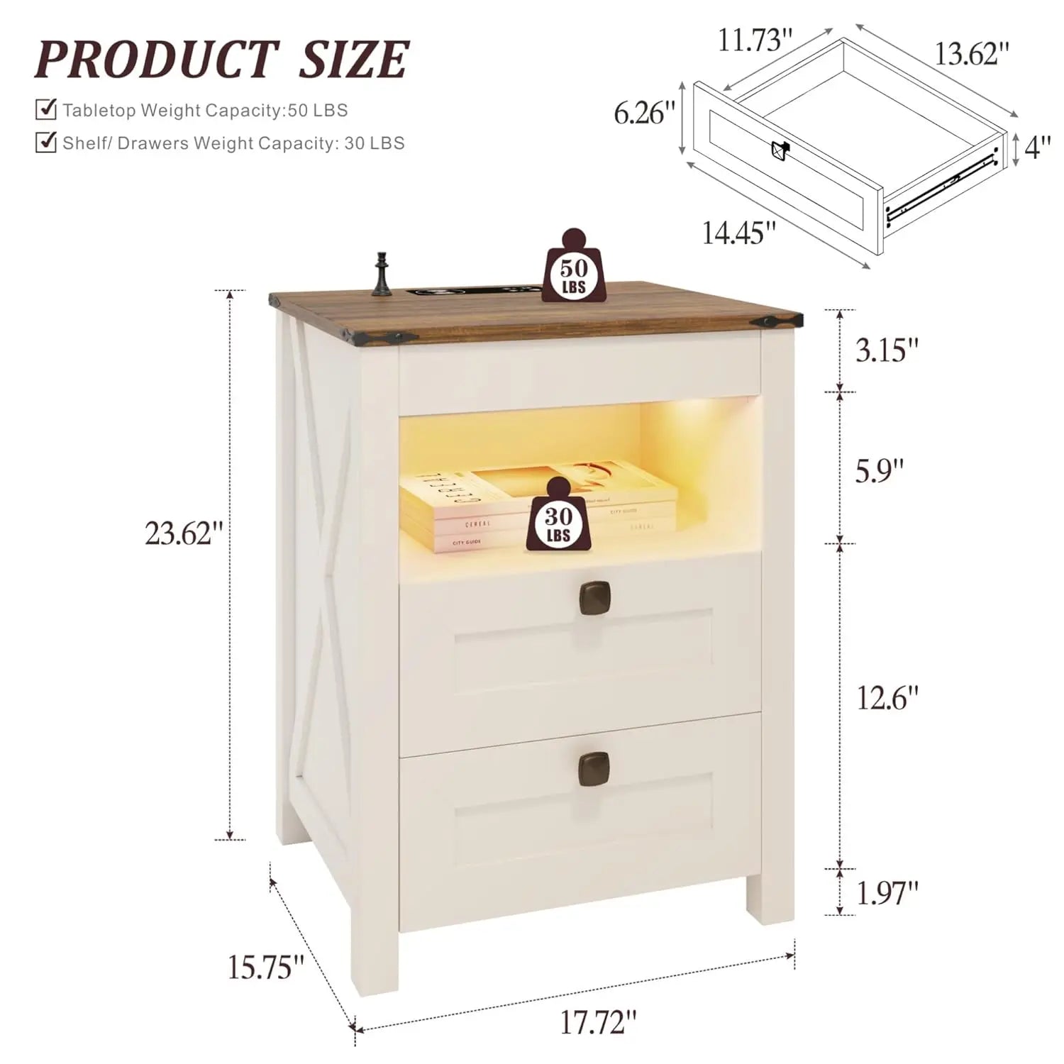 Farmhouse Nightstand Set of 2 with Gun Drawer