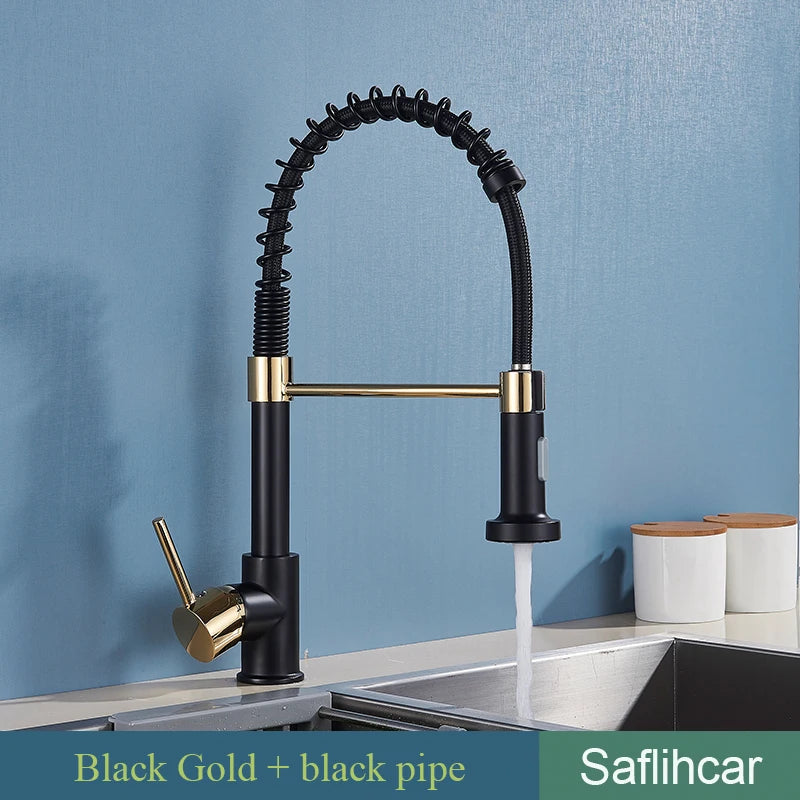 Brushed Gold Kitchen Spring Pull-down Faucet