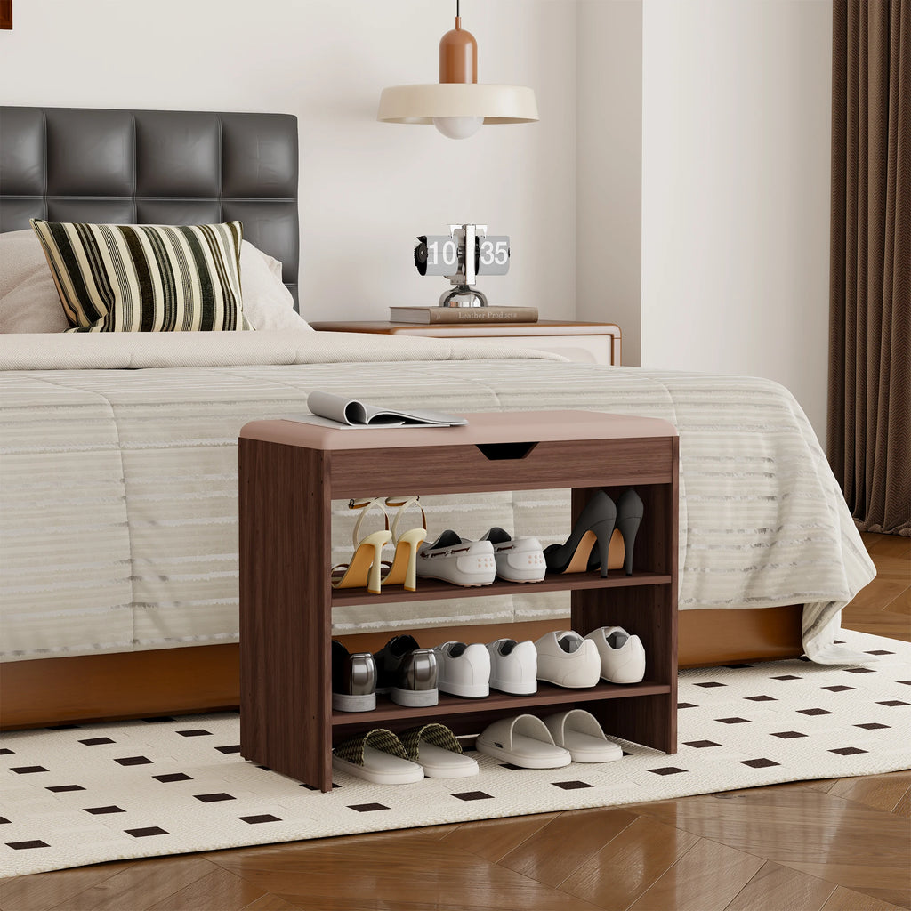 3-Tier Entryway Shoe Bench with Cushioned Seat