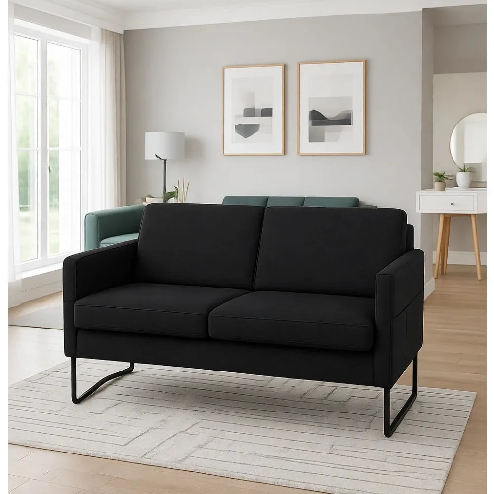 Upholstered Compact Black Loveseat Sofa with USB