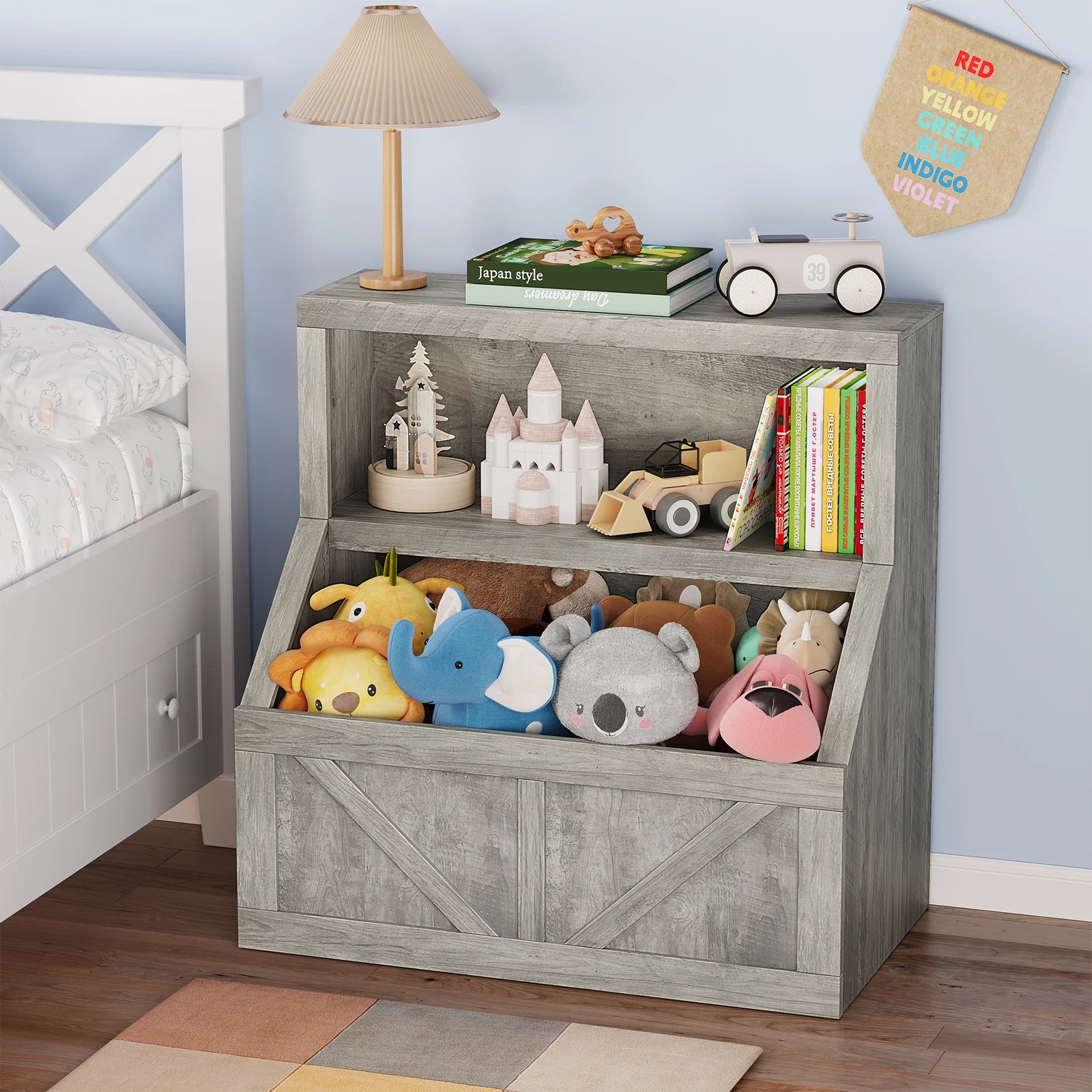 Wooden Bookshelf and Toy Storage