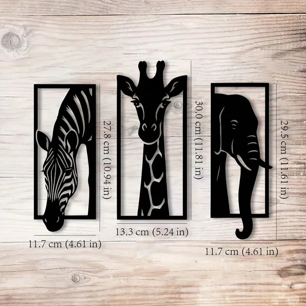 3-Piece African Savanna Wildlife Metal Wall Art Set