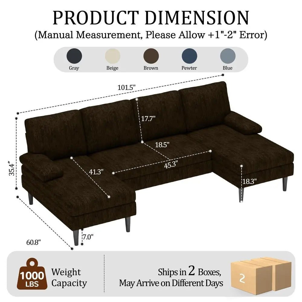 Modern Modular U-Shaped Sectional with Double Chaise