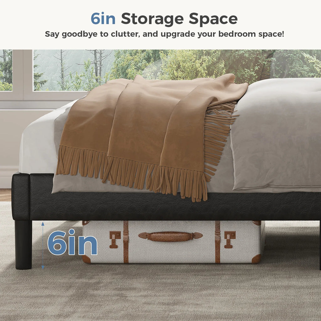 Upholstered Platform Bed Frame with Modern Wingback Headboard
