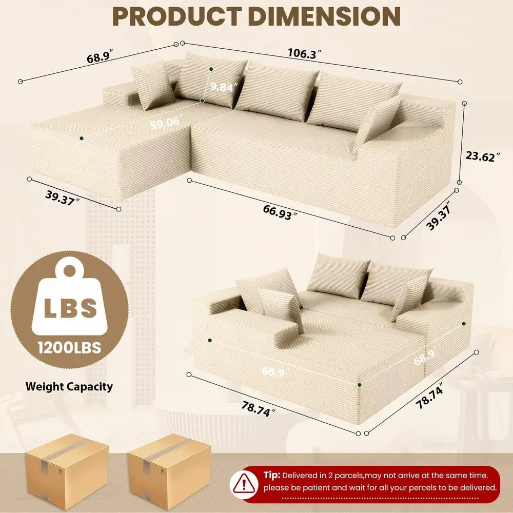 Modern Sectional Couch with  Chaise