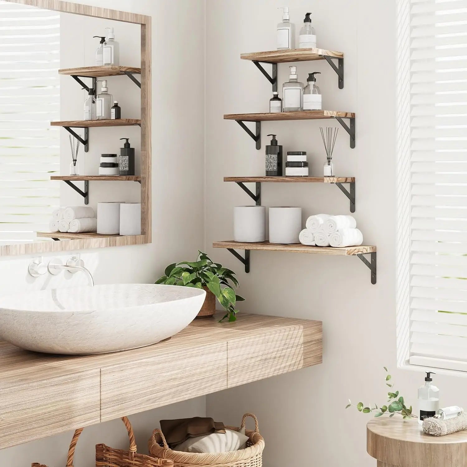Farmhouse Floating Shelves for Wall Mounted Storage, 4 Different Sizes
