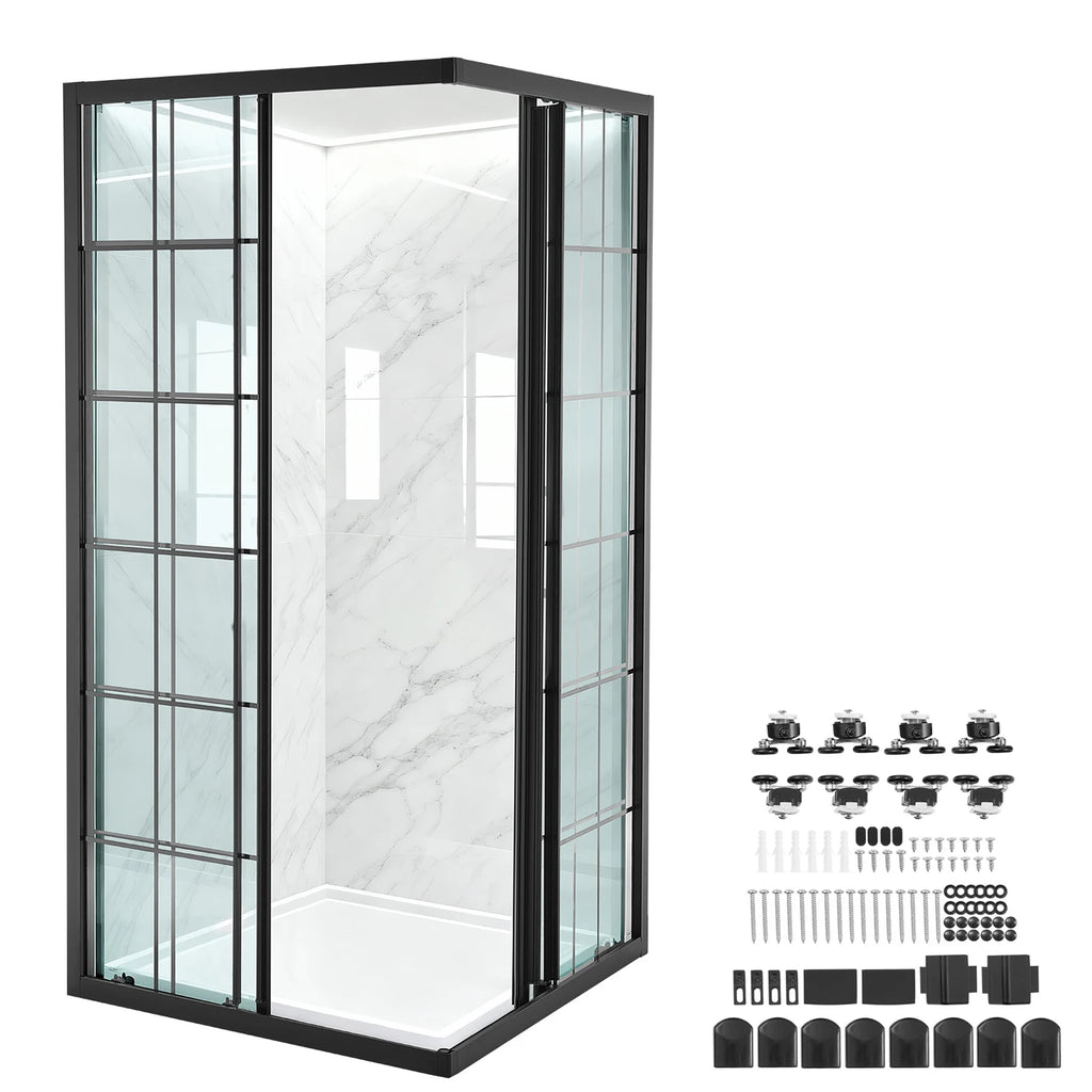 Framed Corner Shower Enclosure with Double Sliding Shower Doors