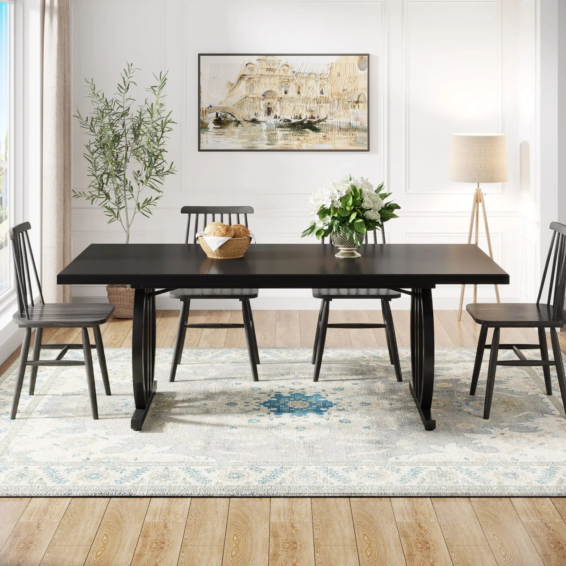 Modern Industrial Dining Table with Heavy Duty Metal Frame