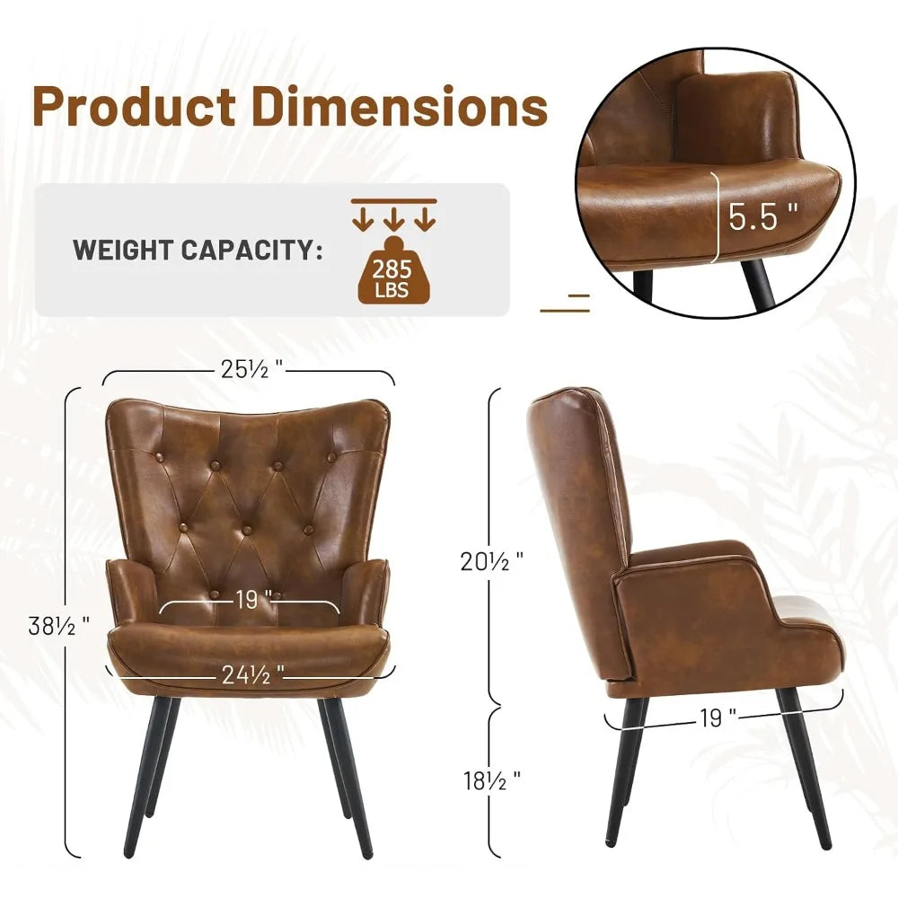 Leather Tufted Wingback Accent Chair