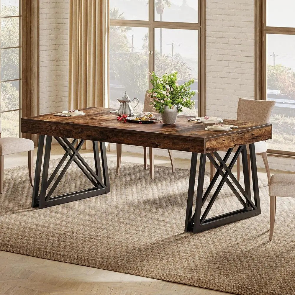 Industrial Dining Table with Metal Legs