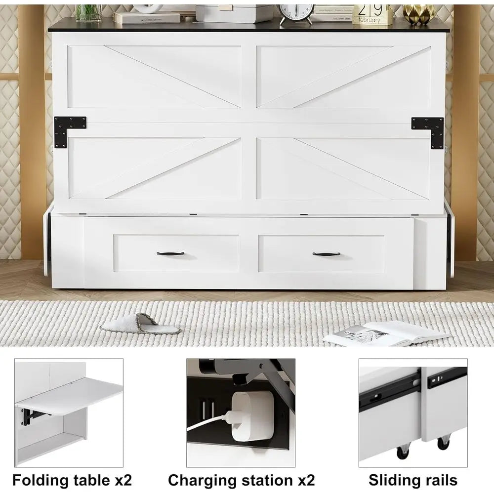 Queen Sized Murphy Cabinet Bed with Storage and Charging Station