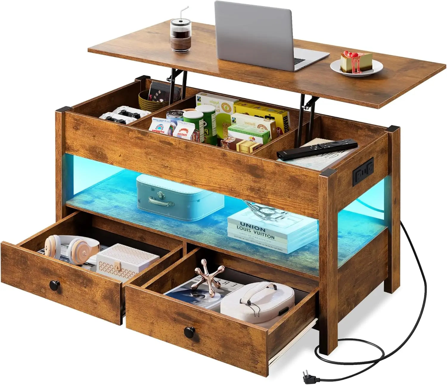 Black Lift Top Coffee Table With and Without LED