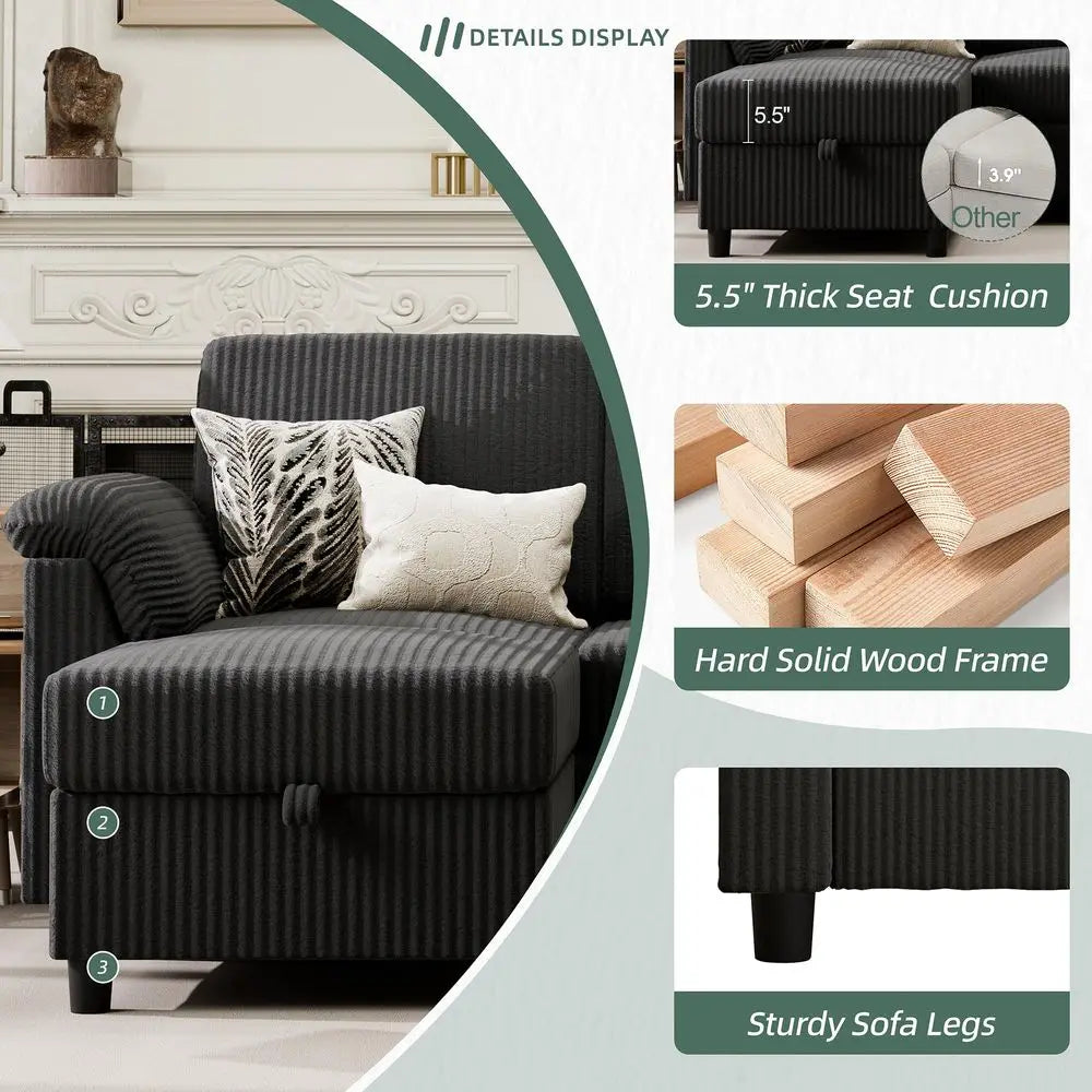 Convertible Sectional Couch Sofa with Storage Ottoman