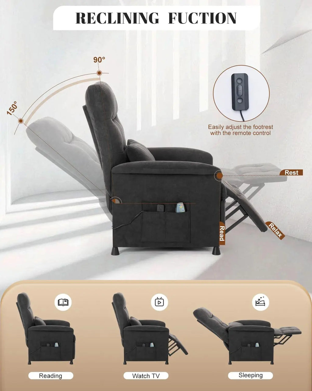 Electric Power Recliner Chair with Heated Massage and Vibration