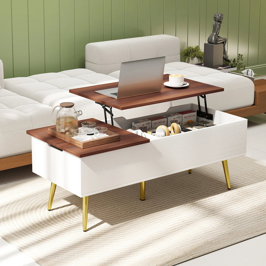 Lift Top Coffee Table with Split Top & 2 Hidden Compartments