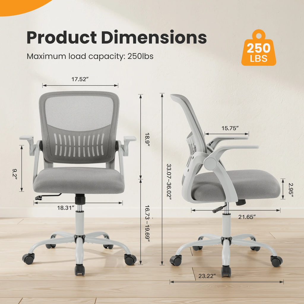 Ergonomic Office Desk Chair with Mid Back Lumbar Support and Flip-up Armrest