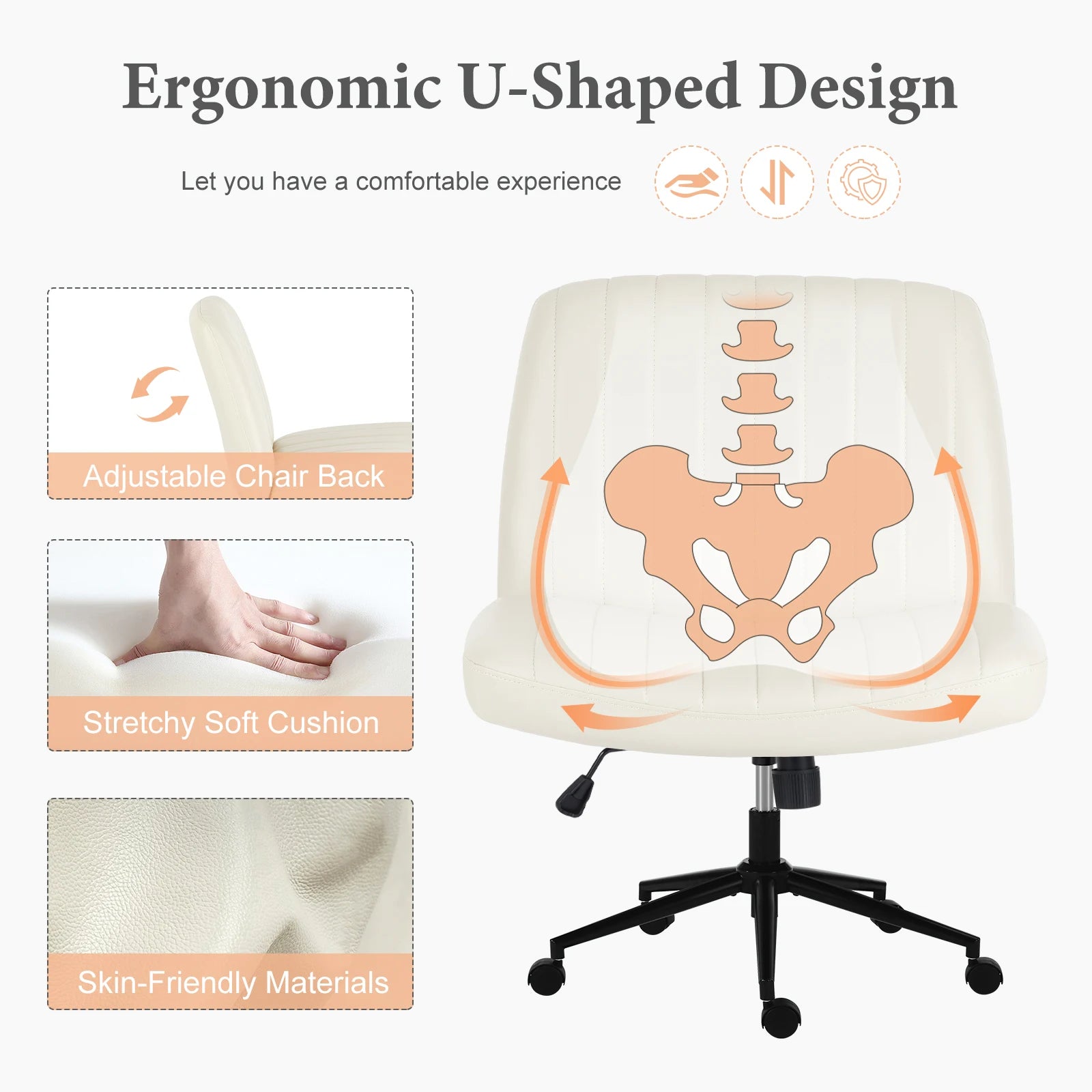 Armless Cross Office Chair with Wheels