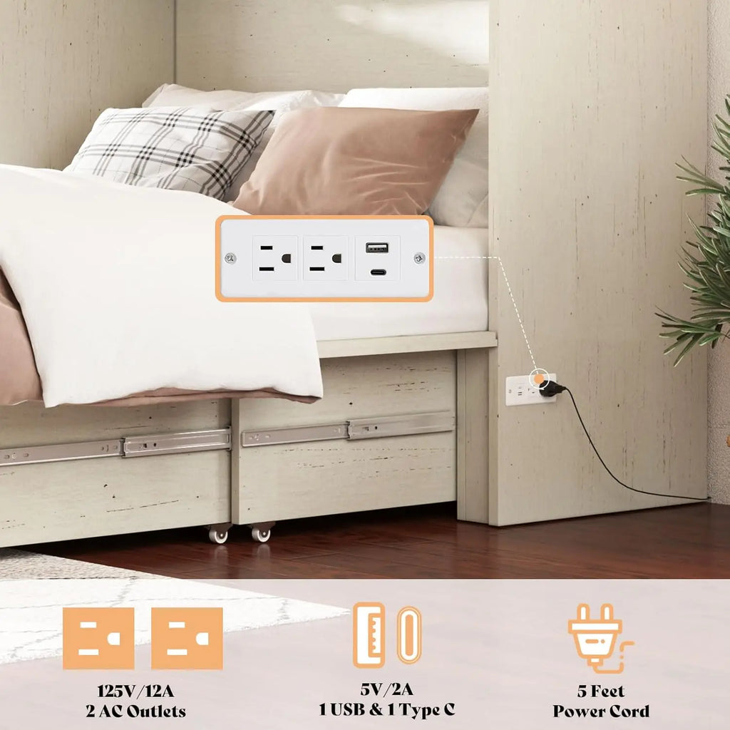 Farmhouse Queen Murphy Bed with Storage & Charging Station