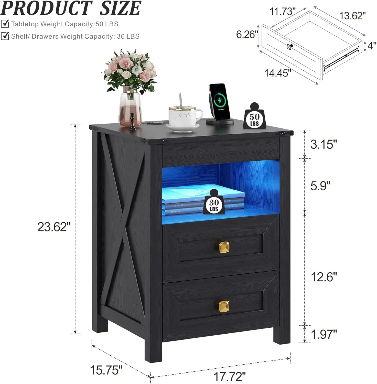 Farmhouse Bedside Nightstand With Gun Drawer