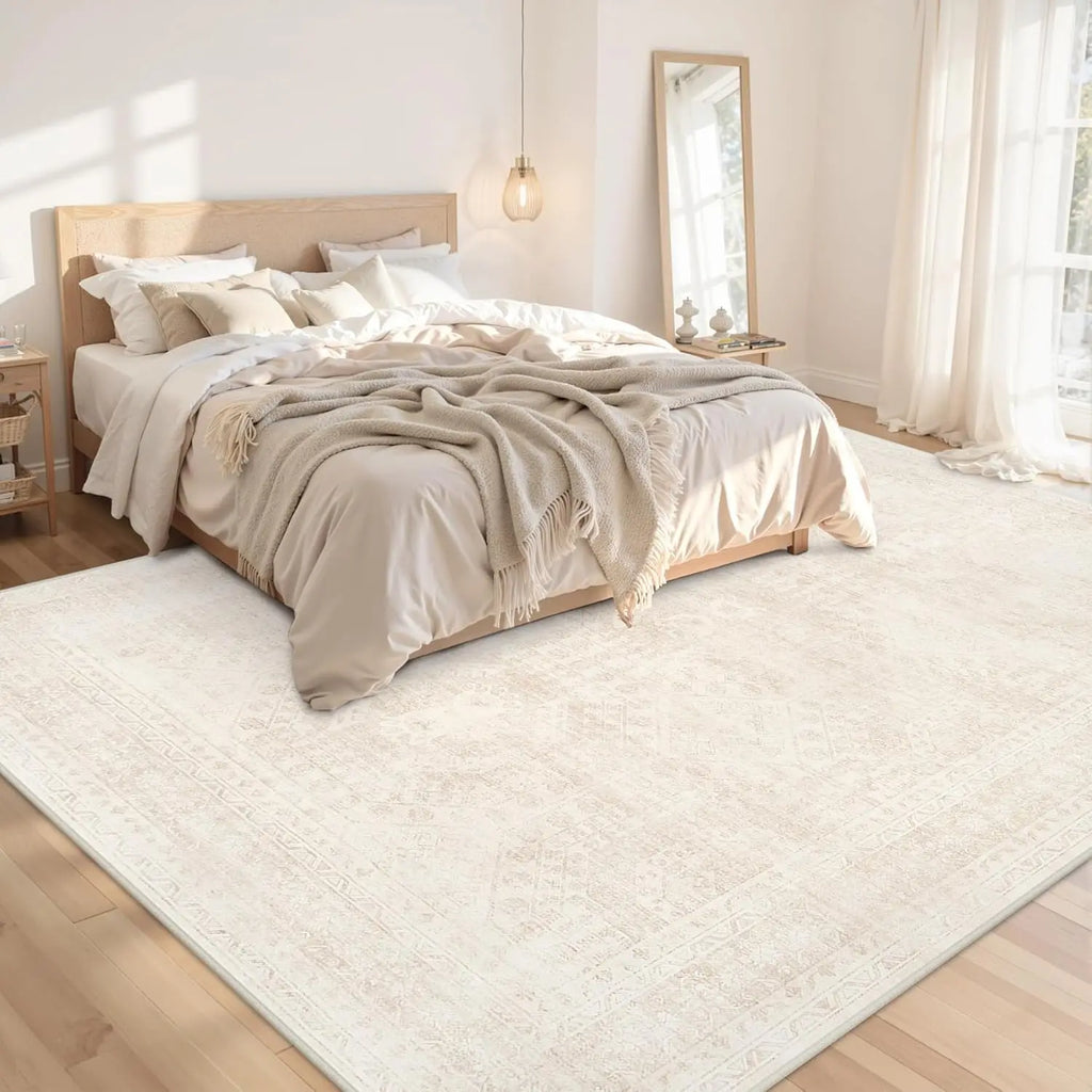 Vintage Boho Neutral Washable Indoor Area Rug
