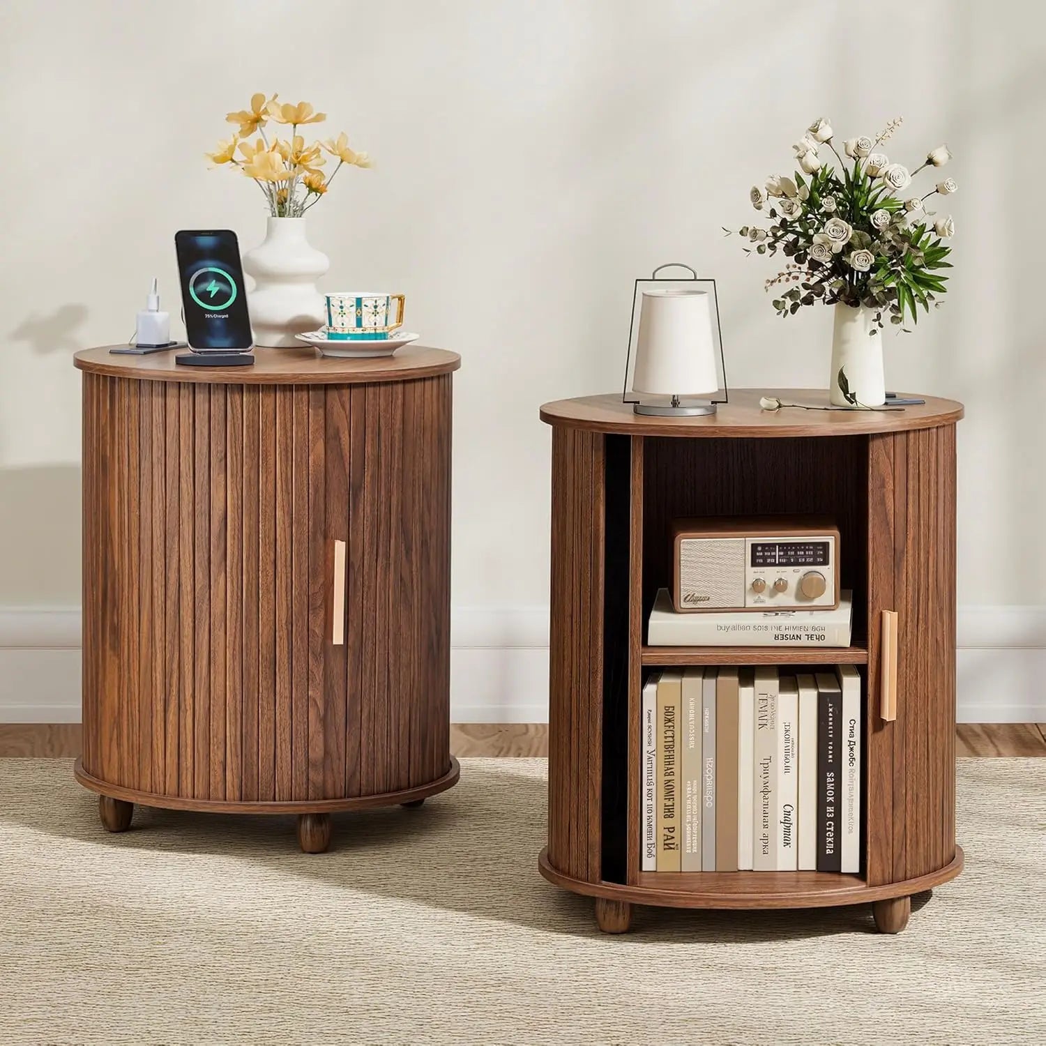 Farmhouse Fluted Round End Tables (Set Of 2)