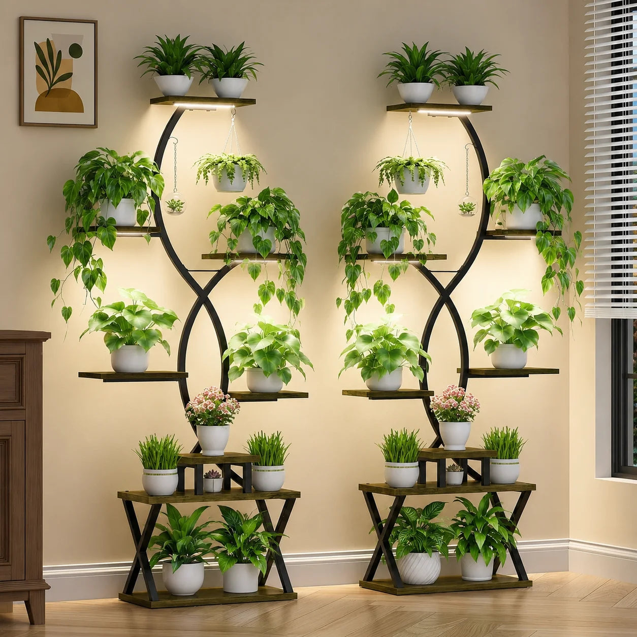 8-Tier S-Shaped Metal Plant Stand with Grow Lights