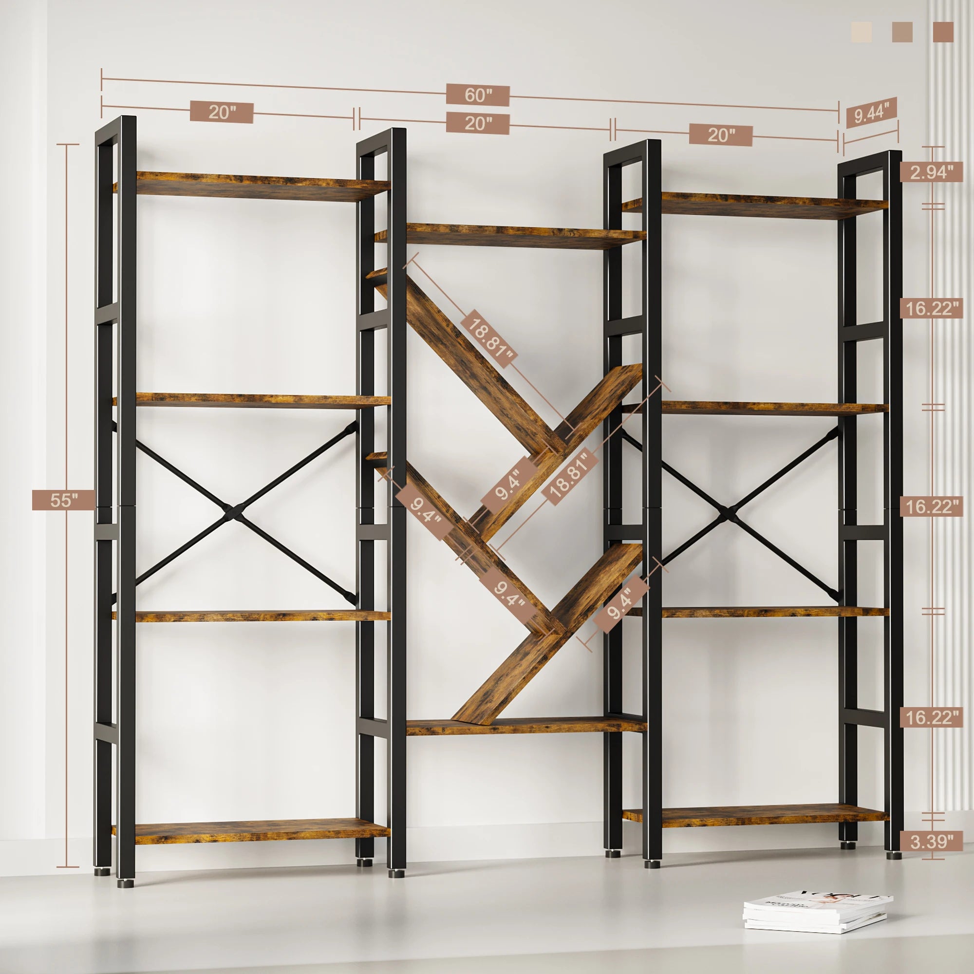 Modern 4-Tier Large Wooden Bookcase