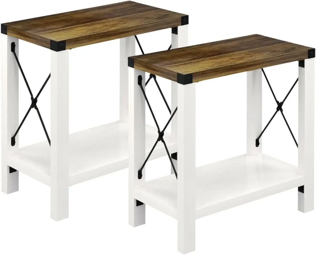 Farmhouse Small Rustic Side End Table (Set Of Two)