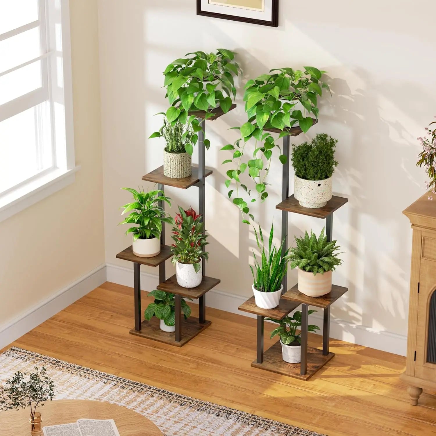 (2 Pack) 5 Tier Plant Stand with Grow Light