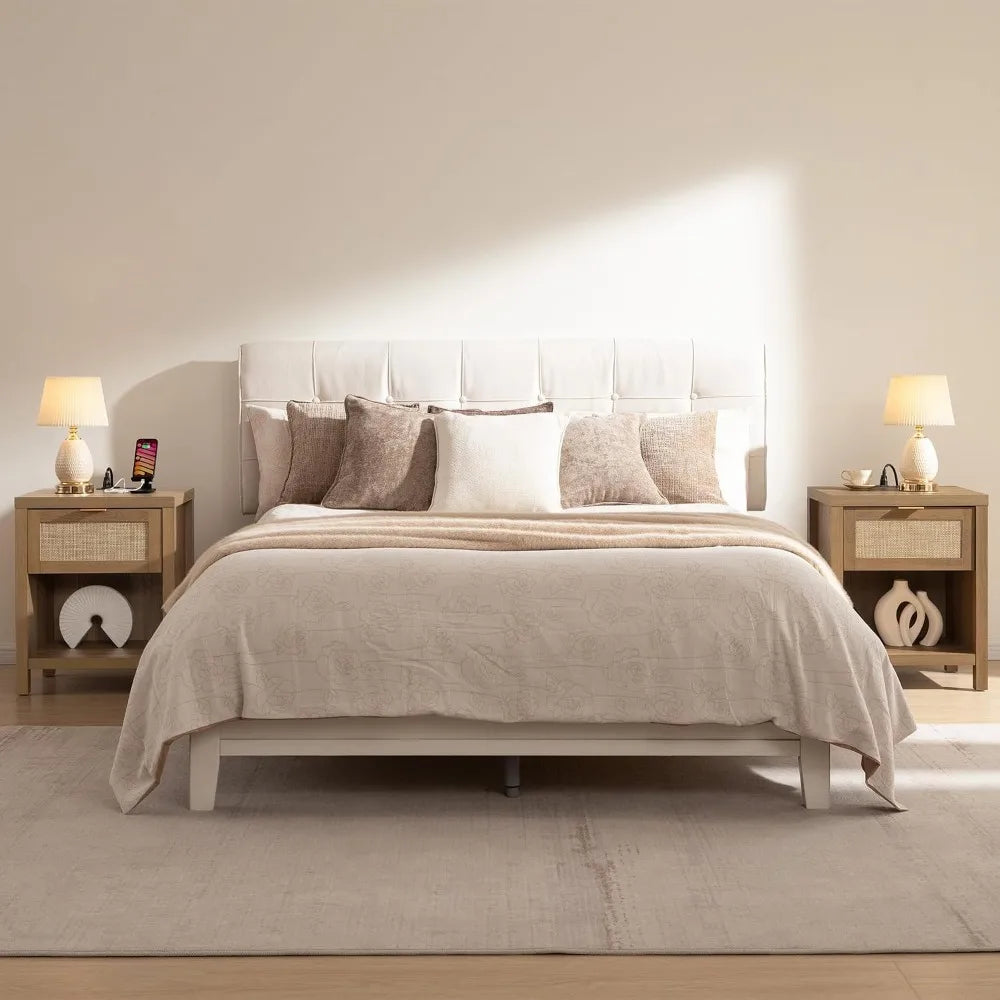Boho-Styled Nightstands (Set of 2) with Charging Station