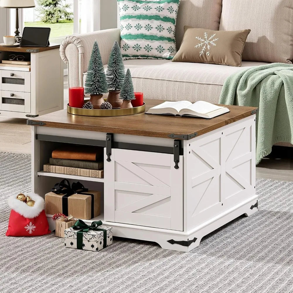 White Farmhouse Coffee Table with Storage