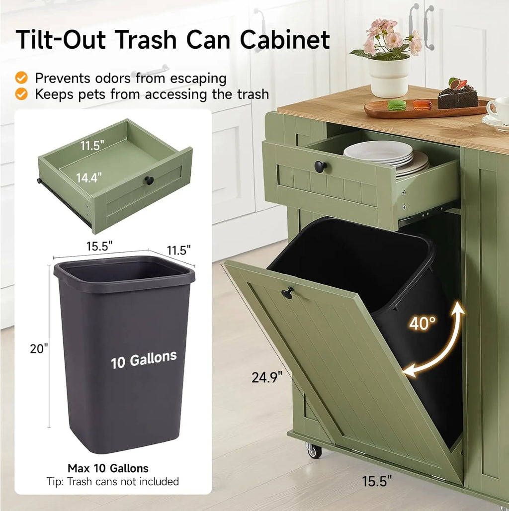 Kitchen Island with Trash Can Cabinet