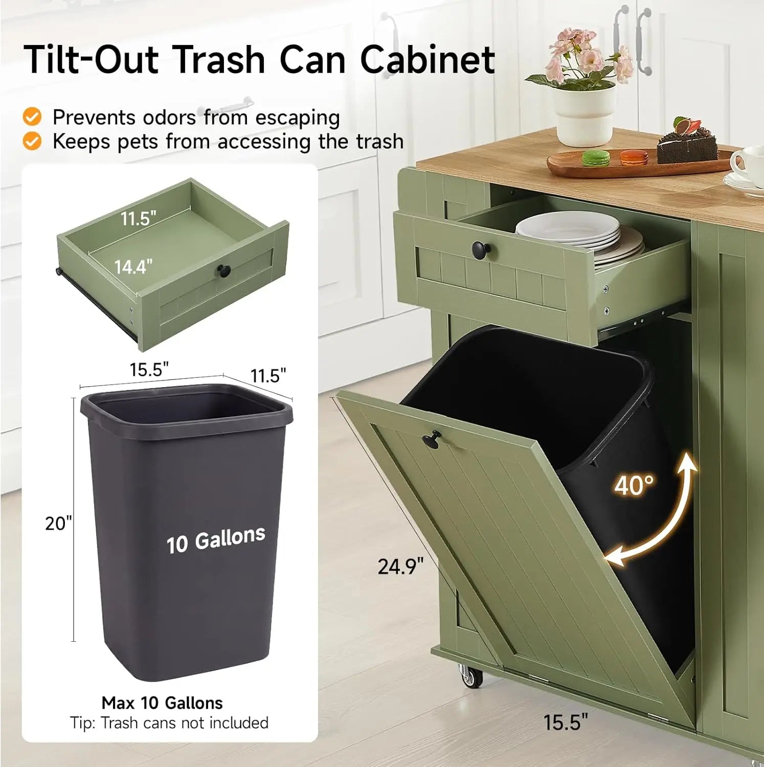 Kitchen Island with Trash Can Cabinet
