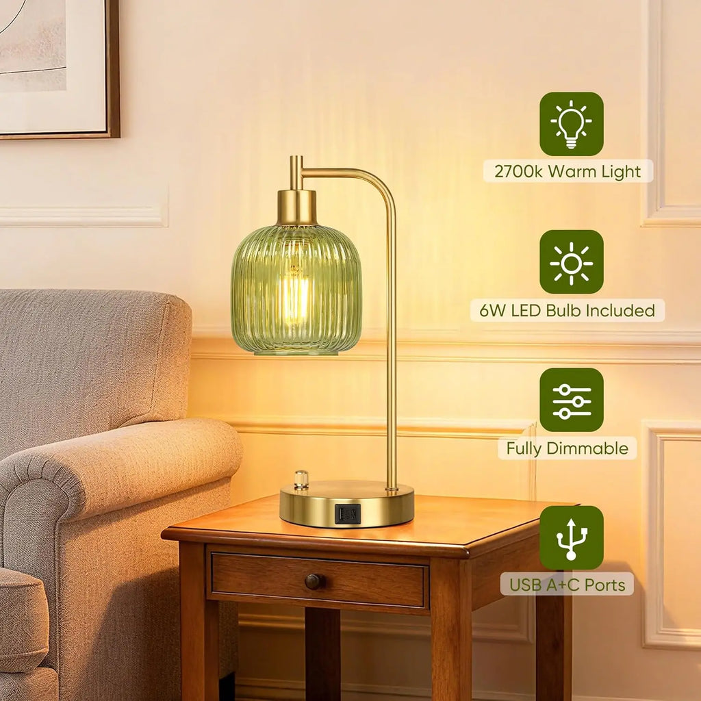 Industrial Green Glass Table Lamp (Set of 2)
