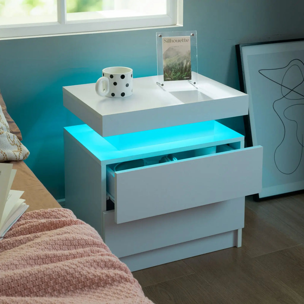 Set of 2 Nightstands with LED Lights