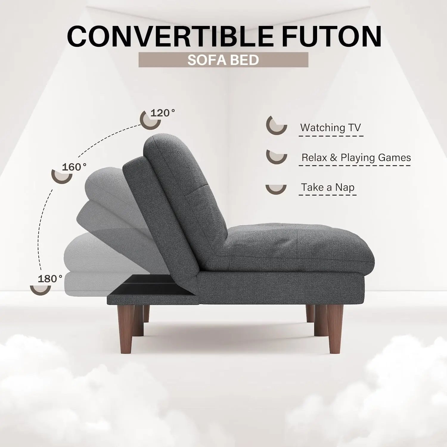 67'' Futon Couch, Modern Futon Sofa Bed with Adjustable Backrest | Convertible Sleeper Sofa Bed, Linen Loveseat Couch wit