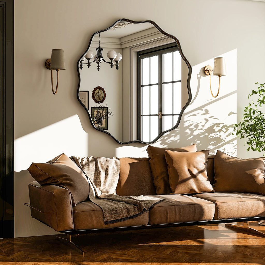 Round Decorative Wall Mirror with Deep Frame