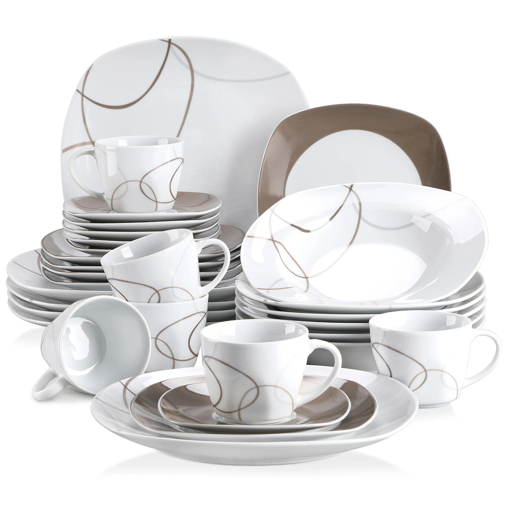30-Piece Porcelain Ceramic Kitchen Dinner Plate Set