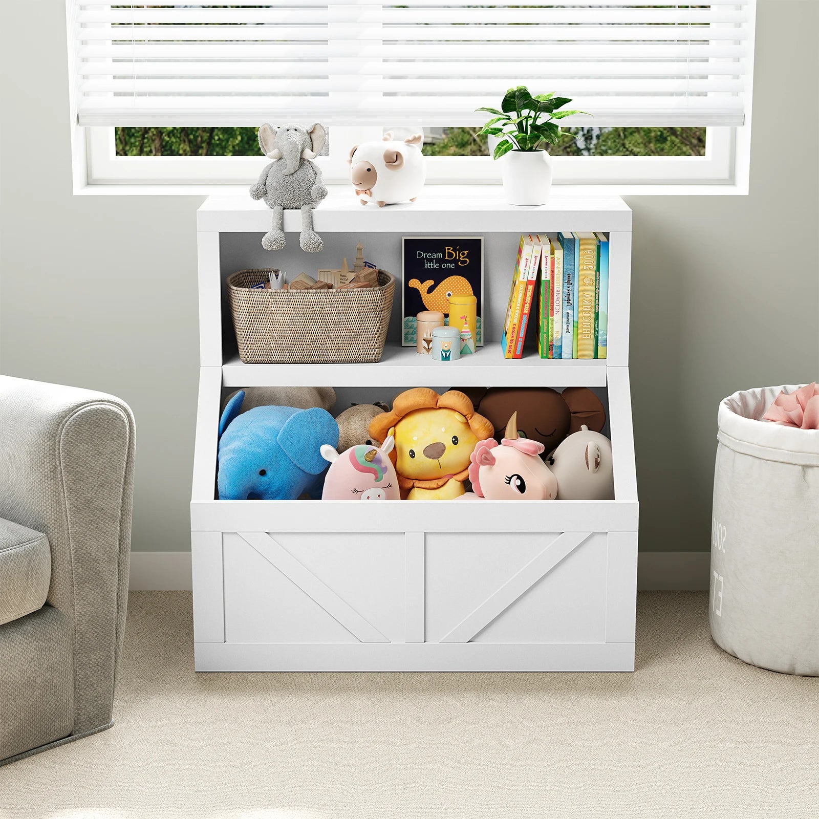 Wooden Bookshelf and Toy Storage