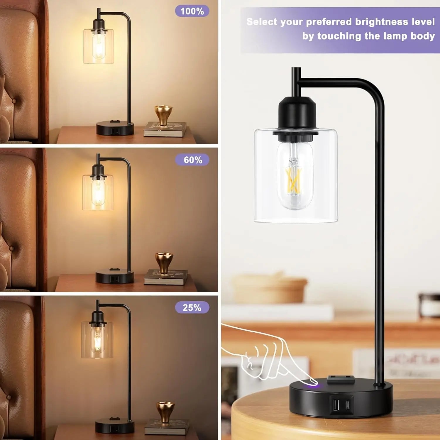 3-Way Dimmable Touch Nightstand Lamps (Set of 2)