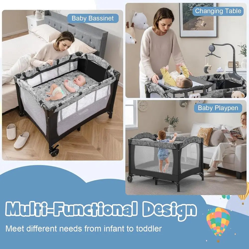 4 in 1 Portable Baby Pack and Play with Bassinet