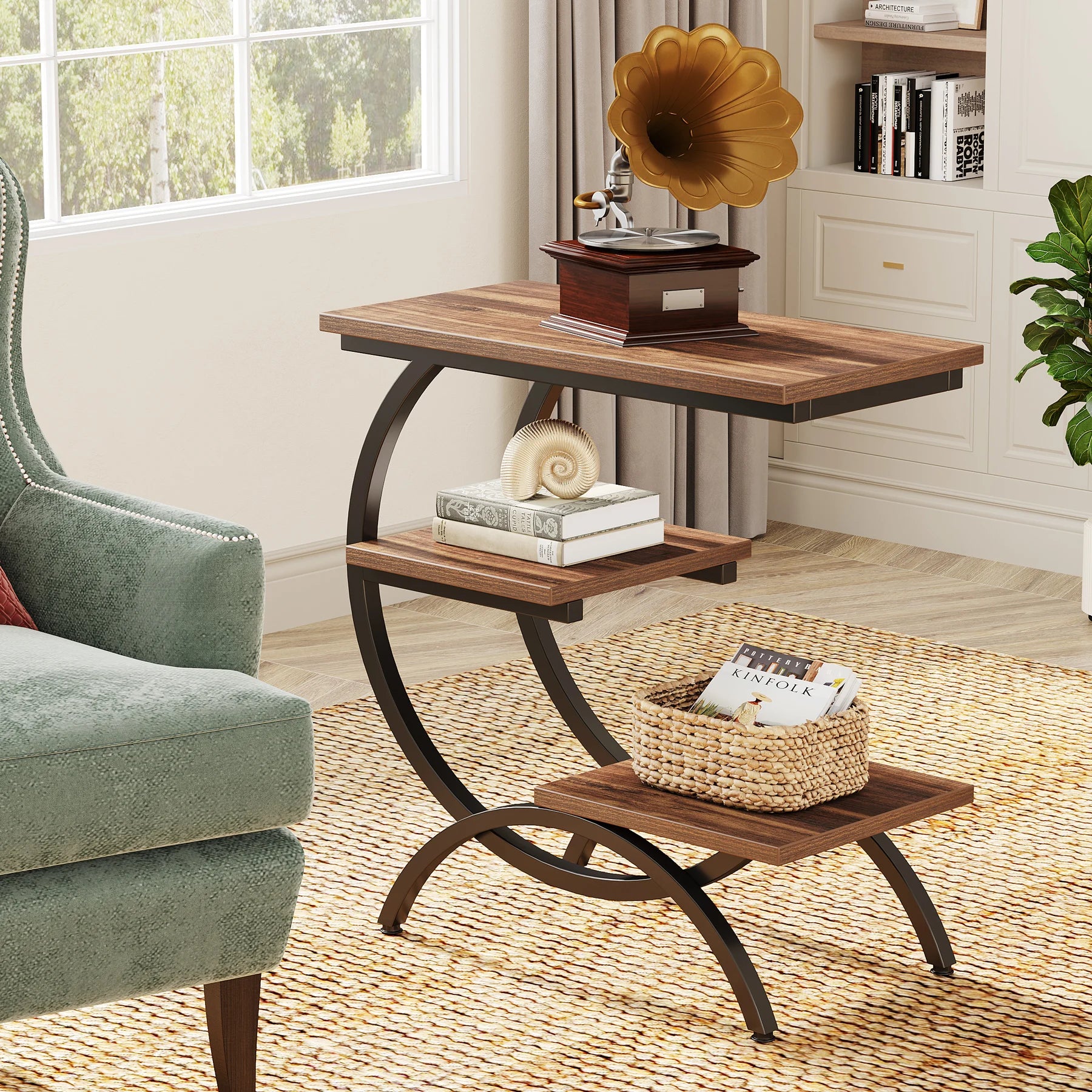 Modern Industrial C-Shaped End Table